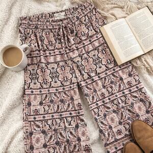 Cato Boho Wide Leg Pants Medium Floral Print Elastic Waist Lounge